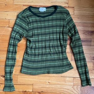 Vintage Green striped Long Sleeve Top
